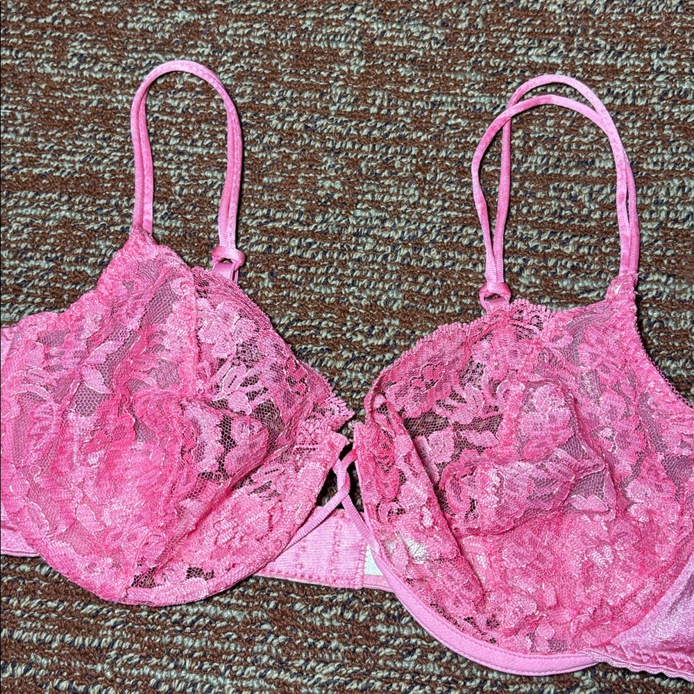 Jacklyn Smith bra floral lace unlined strappy sheer pink delicate feminine 38C